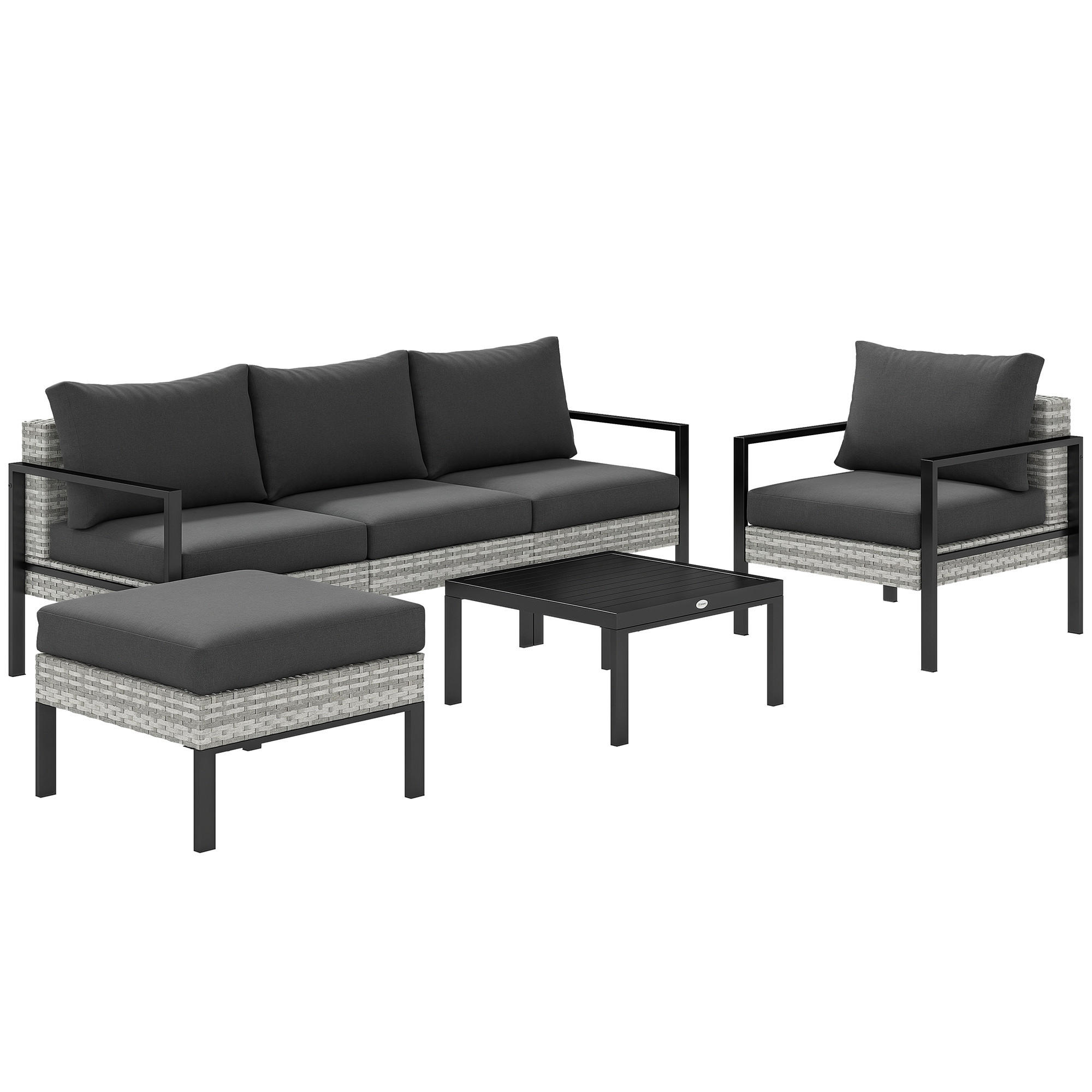 GARTENLOUNGE-SET DE-13619 6-teilig mit Tisch & Hocker Hellgrau - Hellgrau, Kunststoff/Metall - ComfortXL