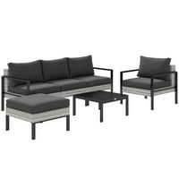 GARTENLOUNGE-SET DE-13619 6-teilig mit Tisch & Hocker Hellgrau - Hellgrau, Kunststoff/Metall - ComfortXL