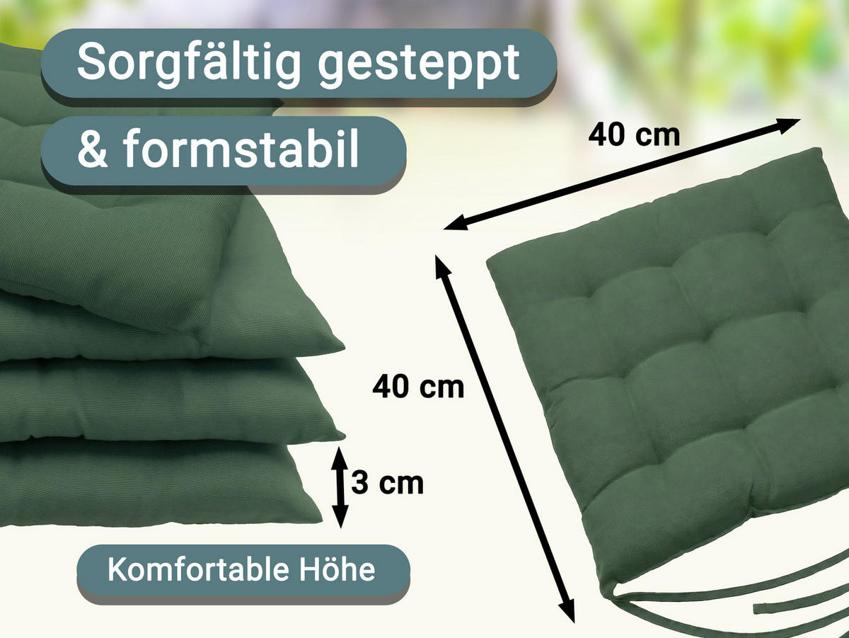 STUHLKISSEN, 4er-Set, 40x40 cm, Grün - Dunkelgrün, Textil (40/40/3cm) - Zollner