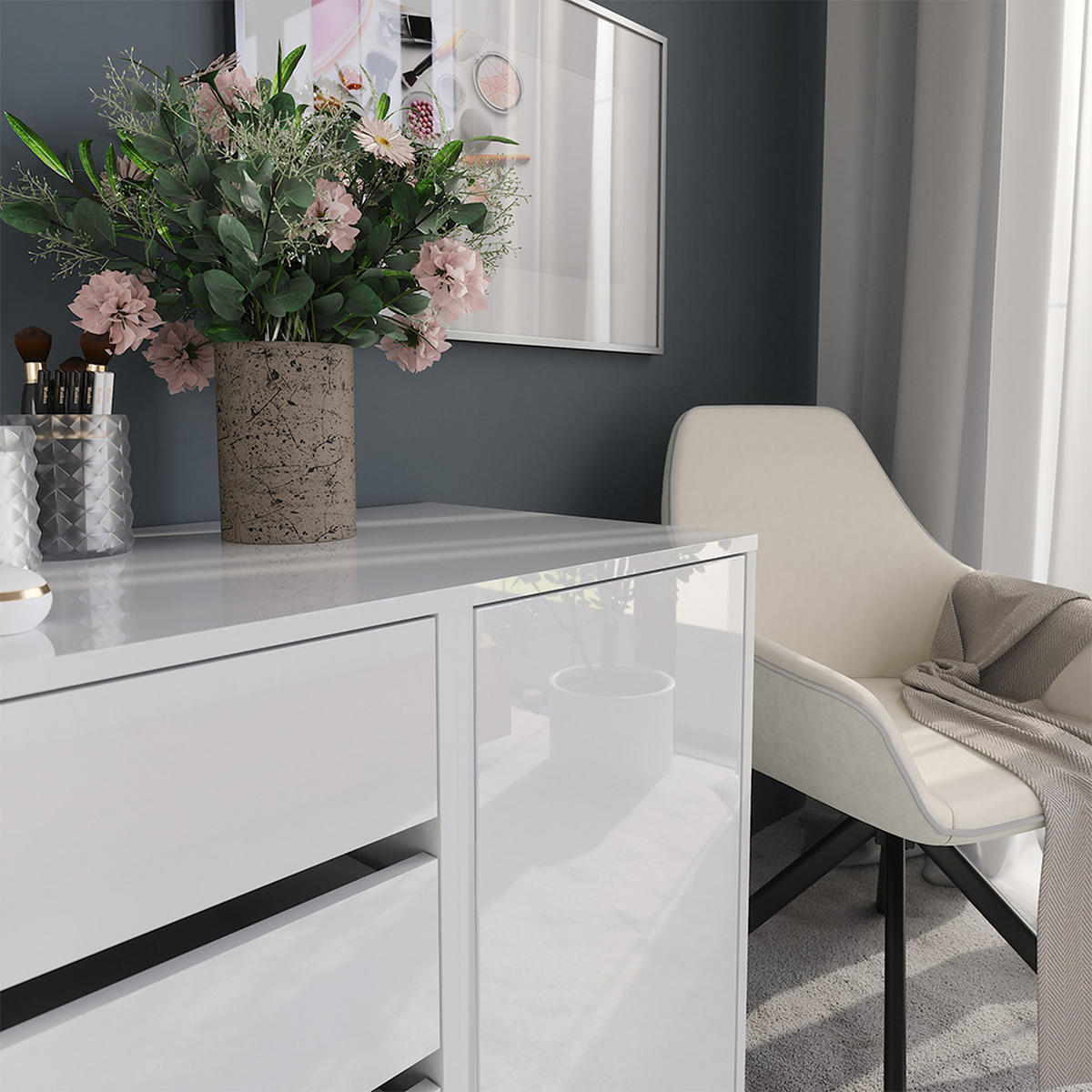 KOMMODE Sherry Weiß/Weiß Hochglanz 80.2 x 76 cm 2 Teile - Weiß Hochglanz, Holzwerkstoff (50.1cm) - Vicco