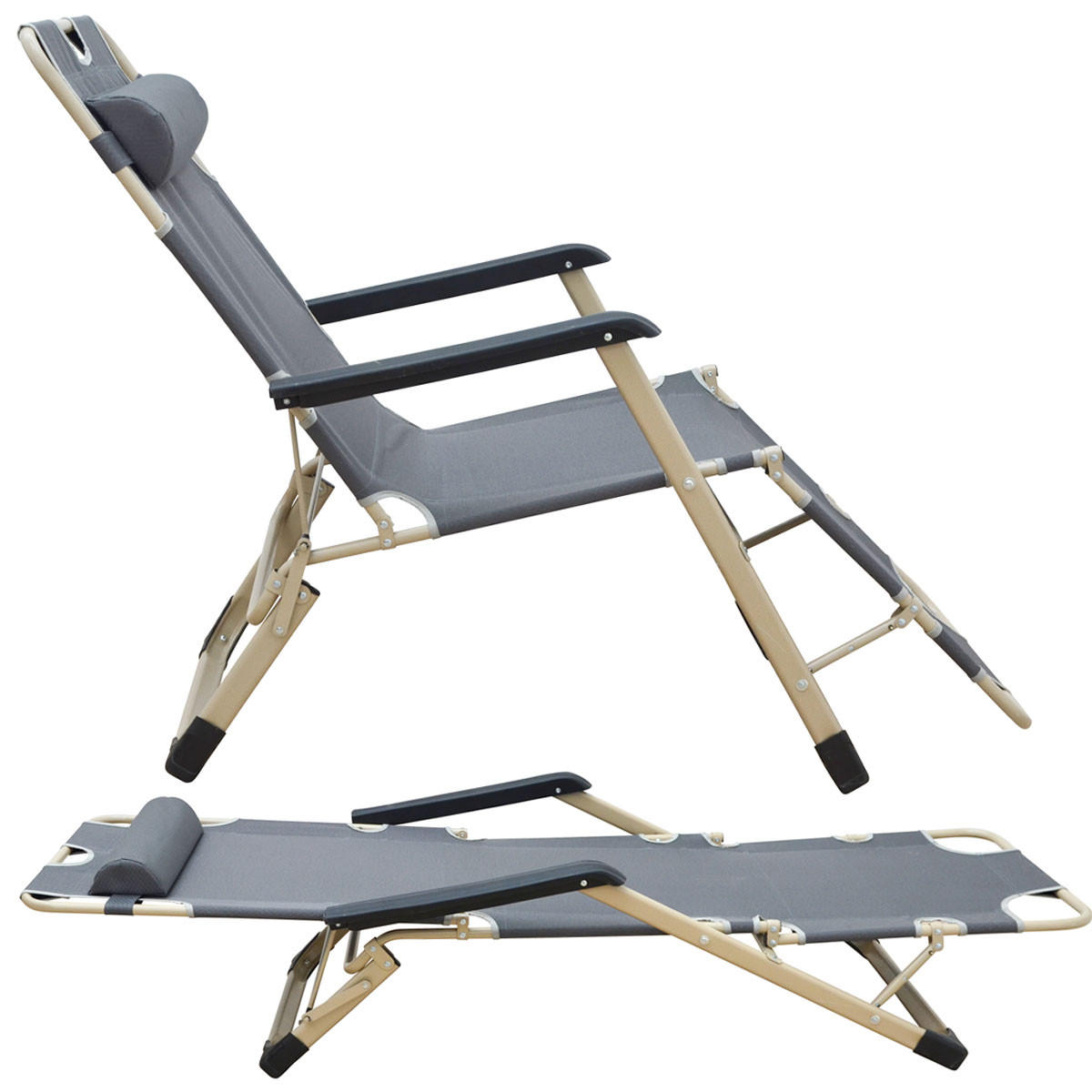 CAMPINGSTUHL mit Auflage, 178/65/88 cm, Grau - Grau, Kunststoff (65/40/178cm) - Amanka