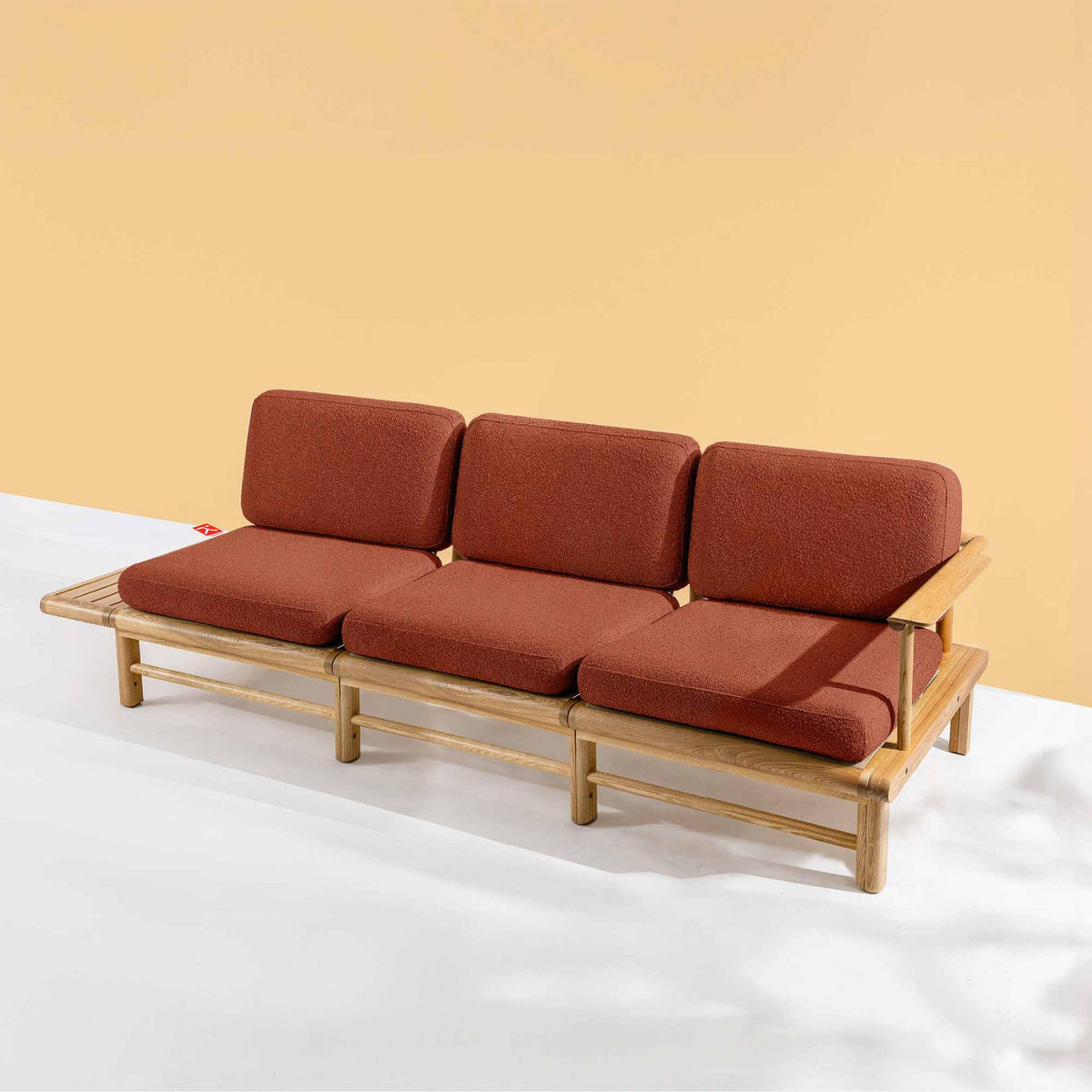 GARTENSOFA ATREDA 3-Sitzer, mit Ablage - Orange, Holz/Textil (245/74/80cm) - KONSIMO®