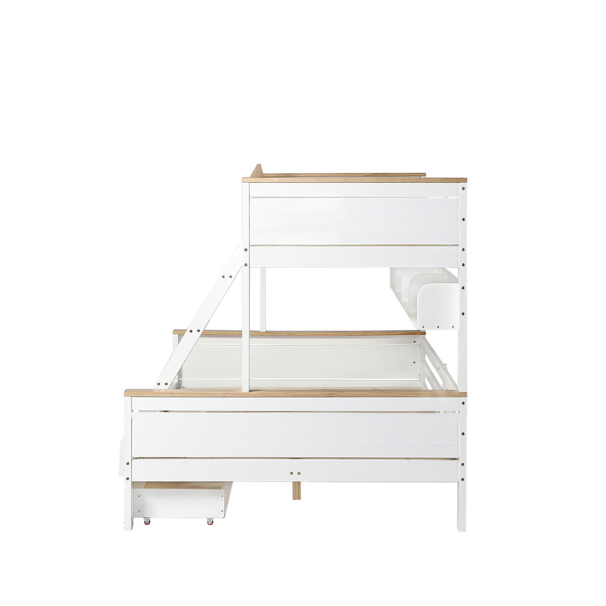 ETAGENBETT mit Regalen und Schubladen 90x200/140x200 cm Weiß/Natur - Weiß, Holz (90/200cm) - Meubliv