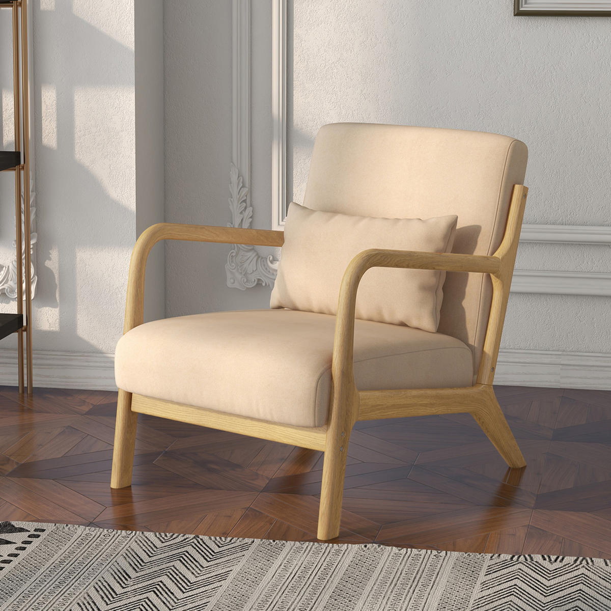 ARMLEHNSTUHL DE-13201 3 Kissen & tiefe Sitzfläche Beige - Beige, Holz (78/76/61cm) - ComfortXL