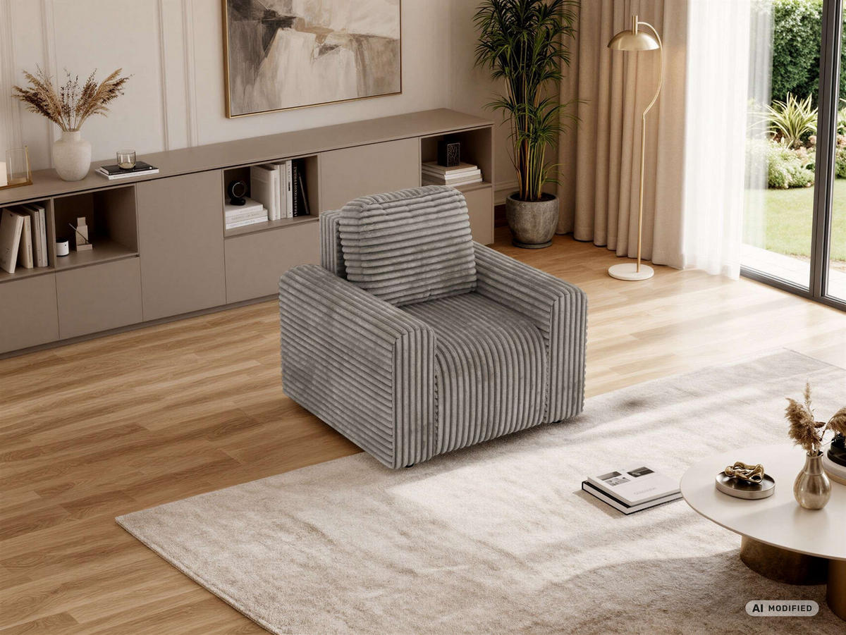 SESSEL NESSARO - Hellbraun Cord - Hellbraun/Schwarz, Kunststoff/Textil (96/94/90cm) - MKS