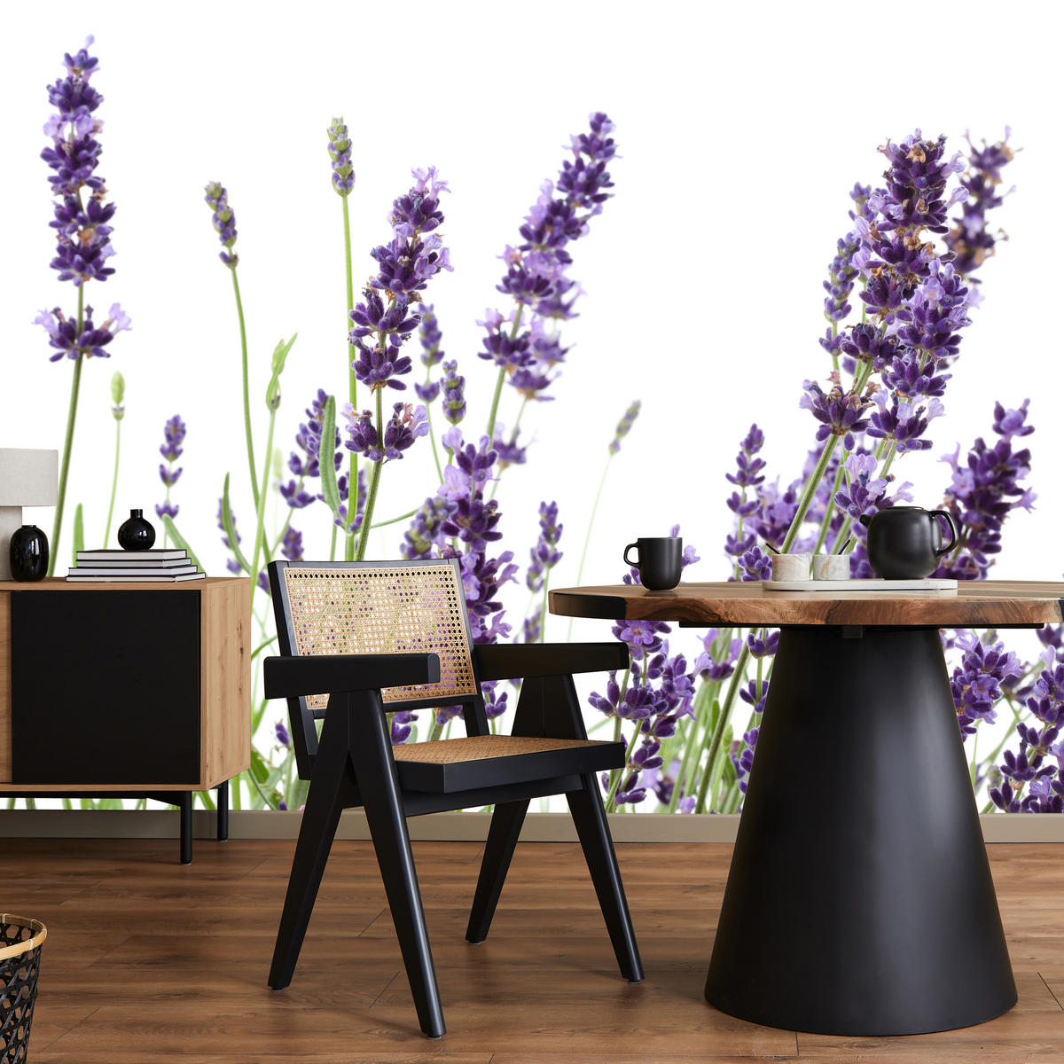 FOTOTAPETE für Küche Lavendelblüten Weißer Hintergrund 300x210 - Violett/Lila, Papier (300/210cm) - Muralo