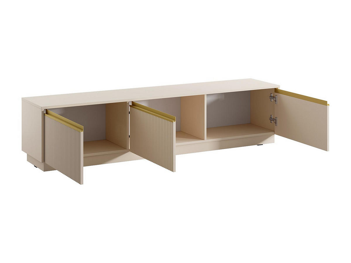 TV-MÖBEL zum Aufhängen oder Aufstellen mit 3 Türen - MDF - Beige & Goldfarben - POSINIA - Beige, Holz (181.5/42/39cm) - Vente-Unique