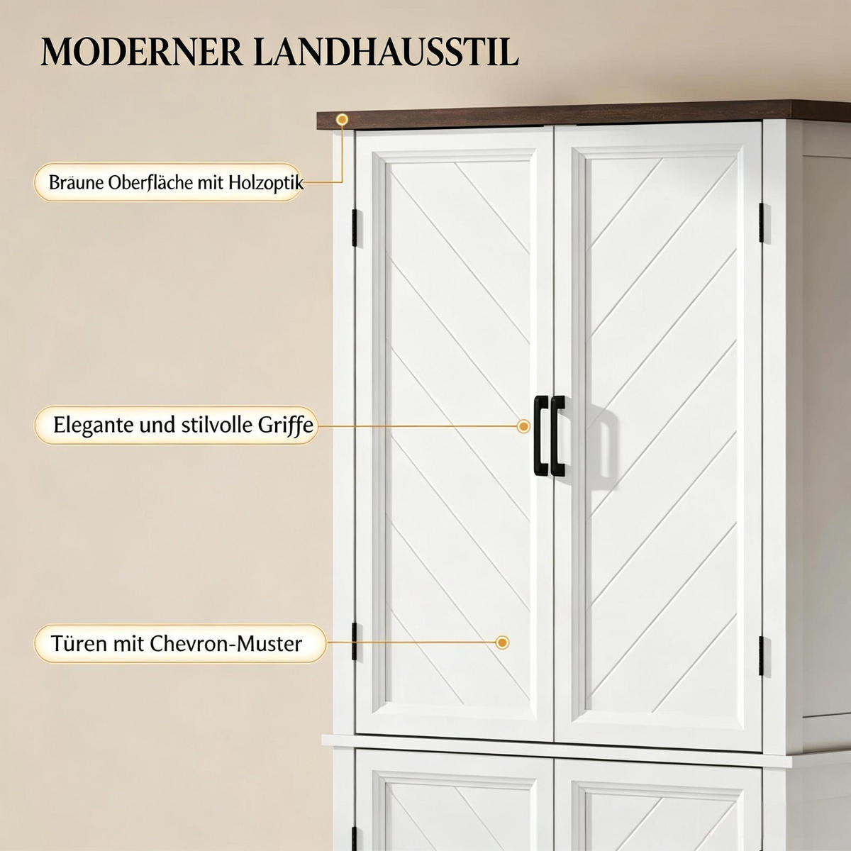 HIGHBOARD DE-38829 76/40/178,5 cm 4 Glastüren und 4 verstellbare Regale Weiß/Braun - Weiß, Holzwerkstoff (76/178.5/40cm) - ComfortXL