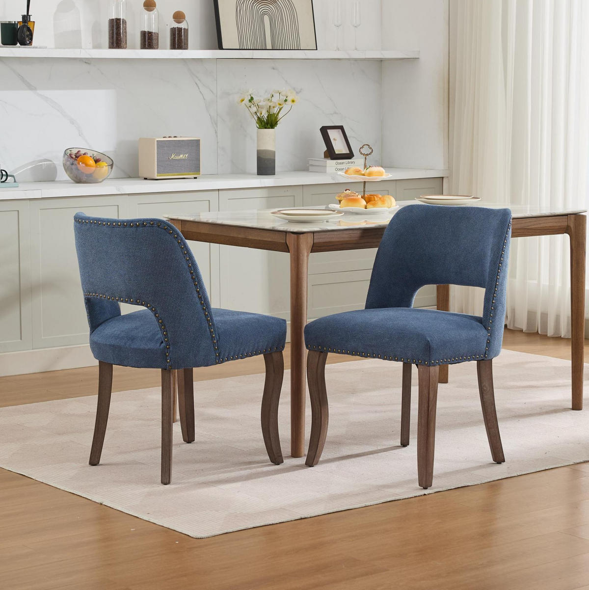 ESSZIMMERSTUHL mit Polsterung Chenille Blau - Blau, Holz (51/82.5/58cm) - Meubliv