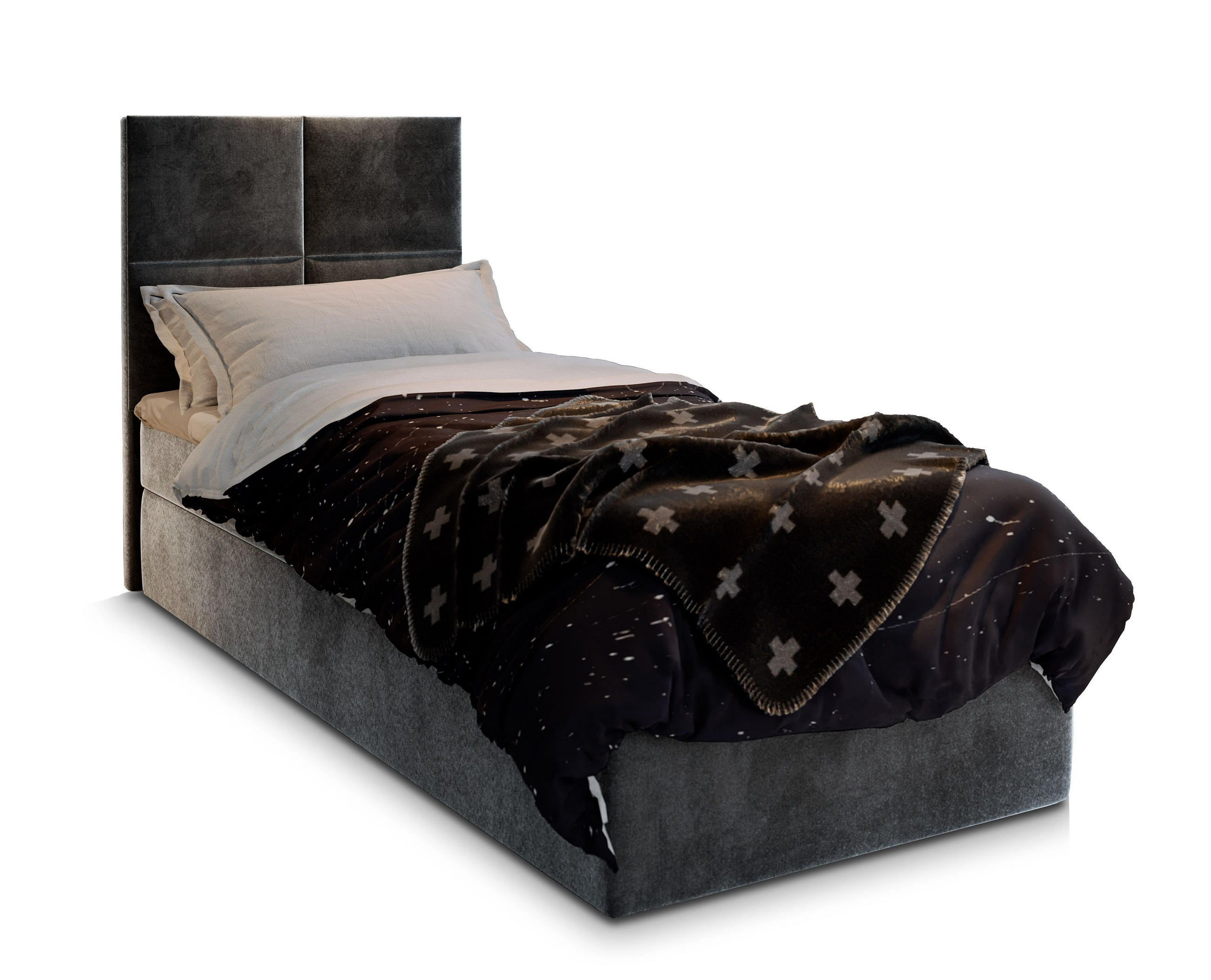 BOXBETT LENA 100 100x200 cm mit Matratze und Topper - Grau - Grau, Holz (100/200cm) - MASSENO