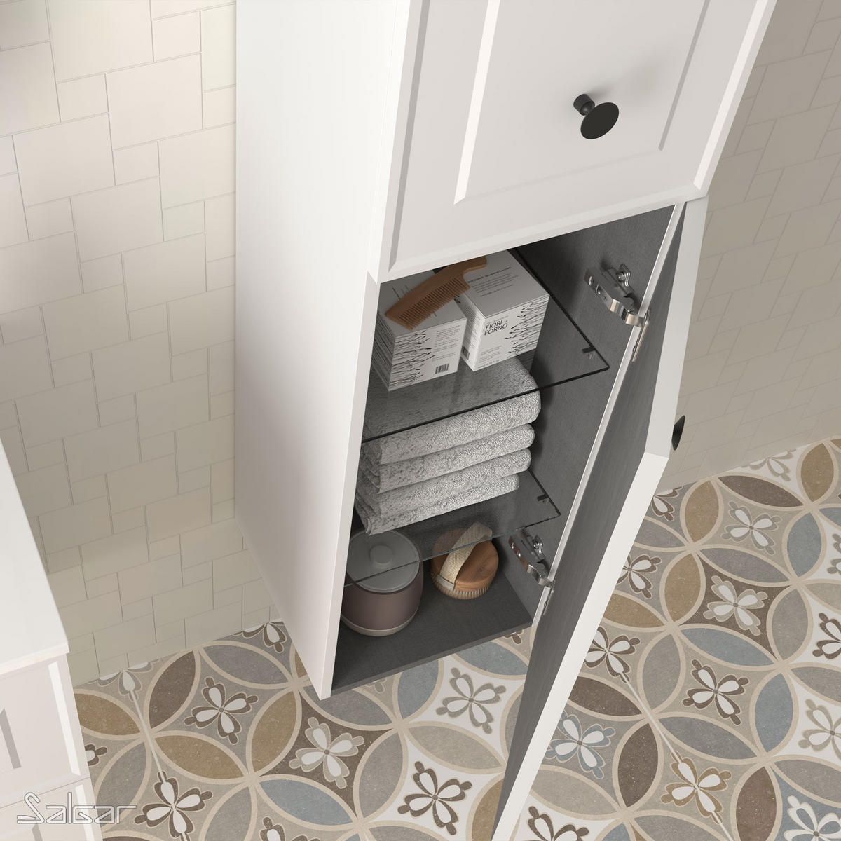 HOCHSCHRANK Renoir 1600 White Cotton mit 2 Türen - Dunkelbraun/Weiß, Glas/Holz (35/16/35cm) - Salgar