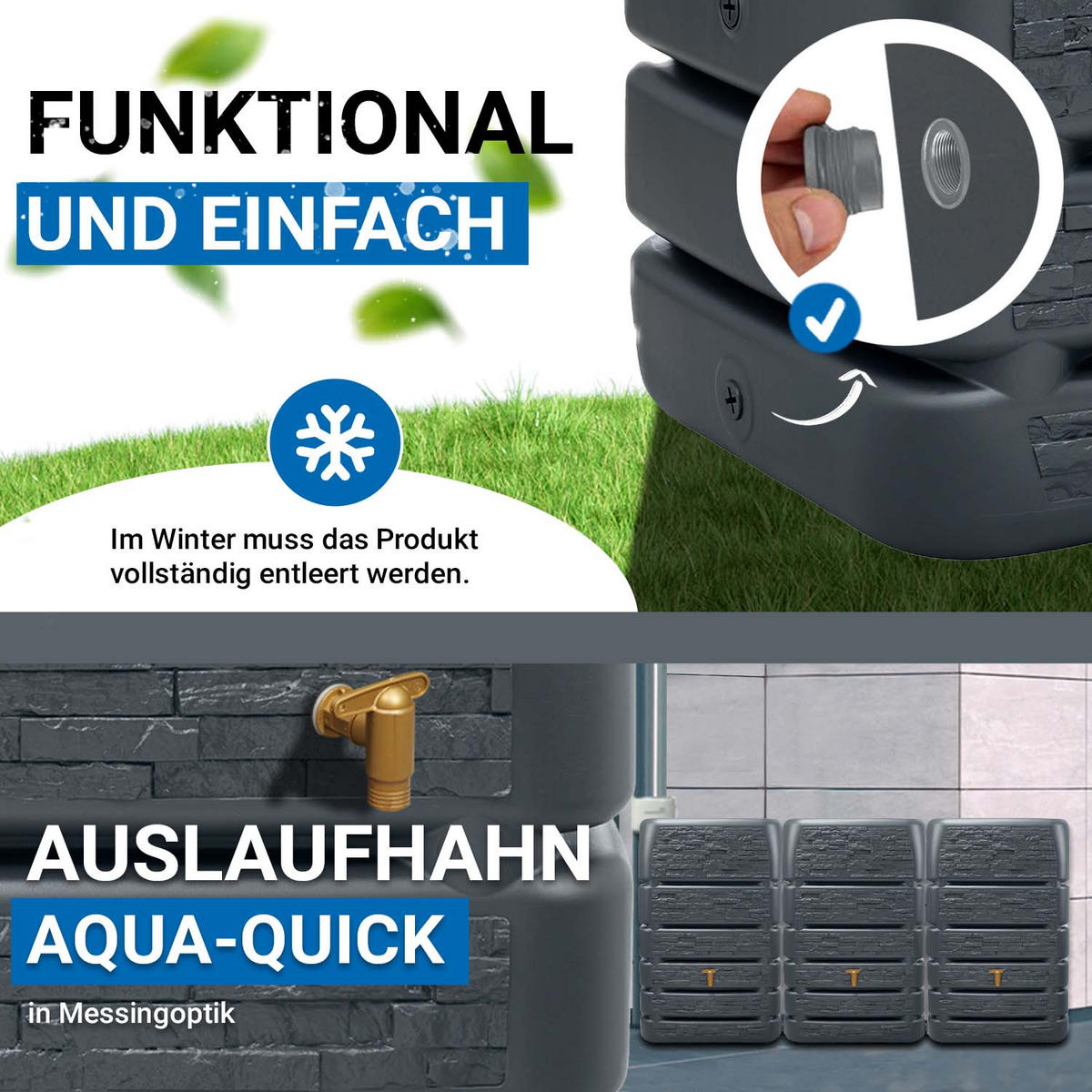 MAUERTANK-SET 1530 L graphite grey 3 x 510 L inkl. Verbindungsset - Grau, Kunststoff (260/123/60cm) - 4rain