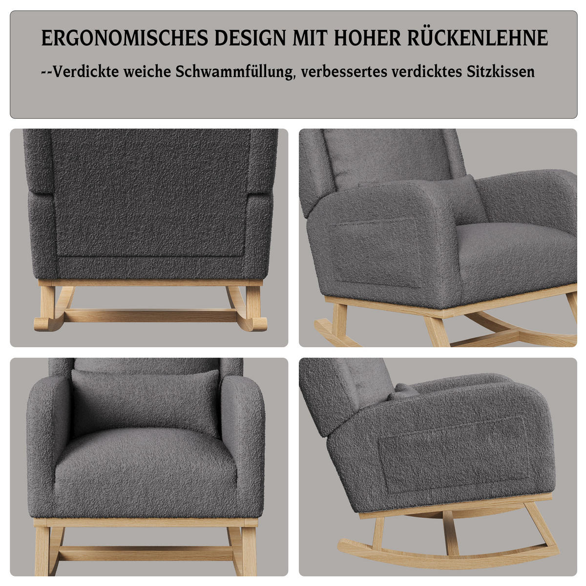 SCHAUKELSTUHL mit Kissen und Armlehnen, Relaxsessel Grau - Grau, Holz/Textil (68/96/93cm) - PARAFTA HOME