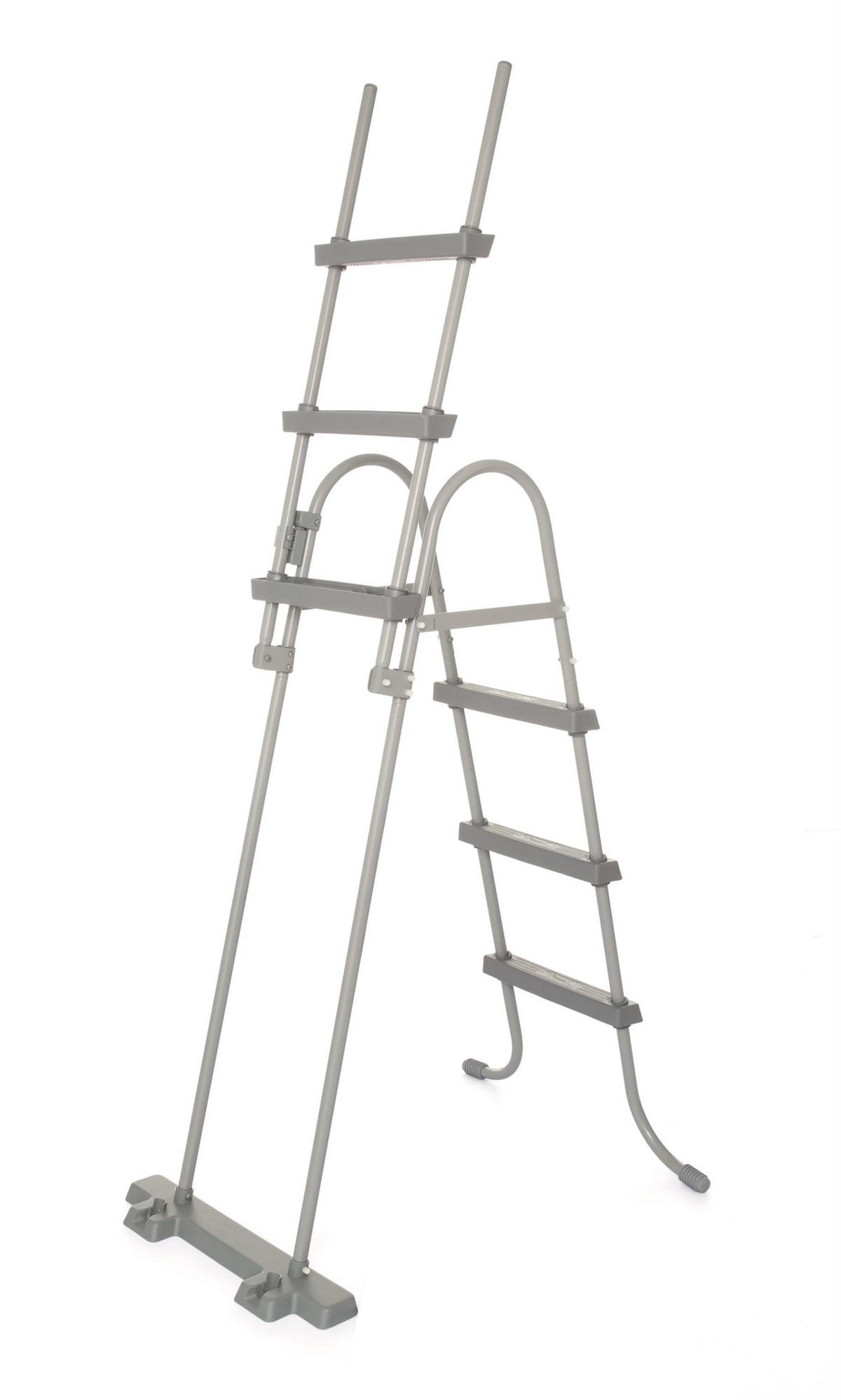 POOL-SICHERHEITSLEITER Eddo für 107cm Poolhöhe Stahl Grau 139x66x127cm - Grau, Metall (66/139/127cm) - DELUKE