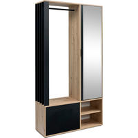 GARDEROBEN-SET Lena mit Spiegel, Sitzbank & Kleiderstange – 100/189/33 cm – Artisan Eiche/ Schwarz - Schwarz/Braun, Holzwerkstoff (100/189/33cm) - WFL GROUP