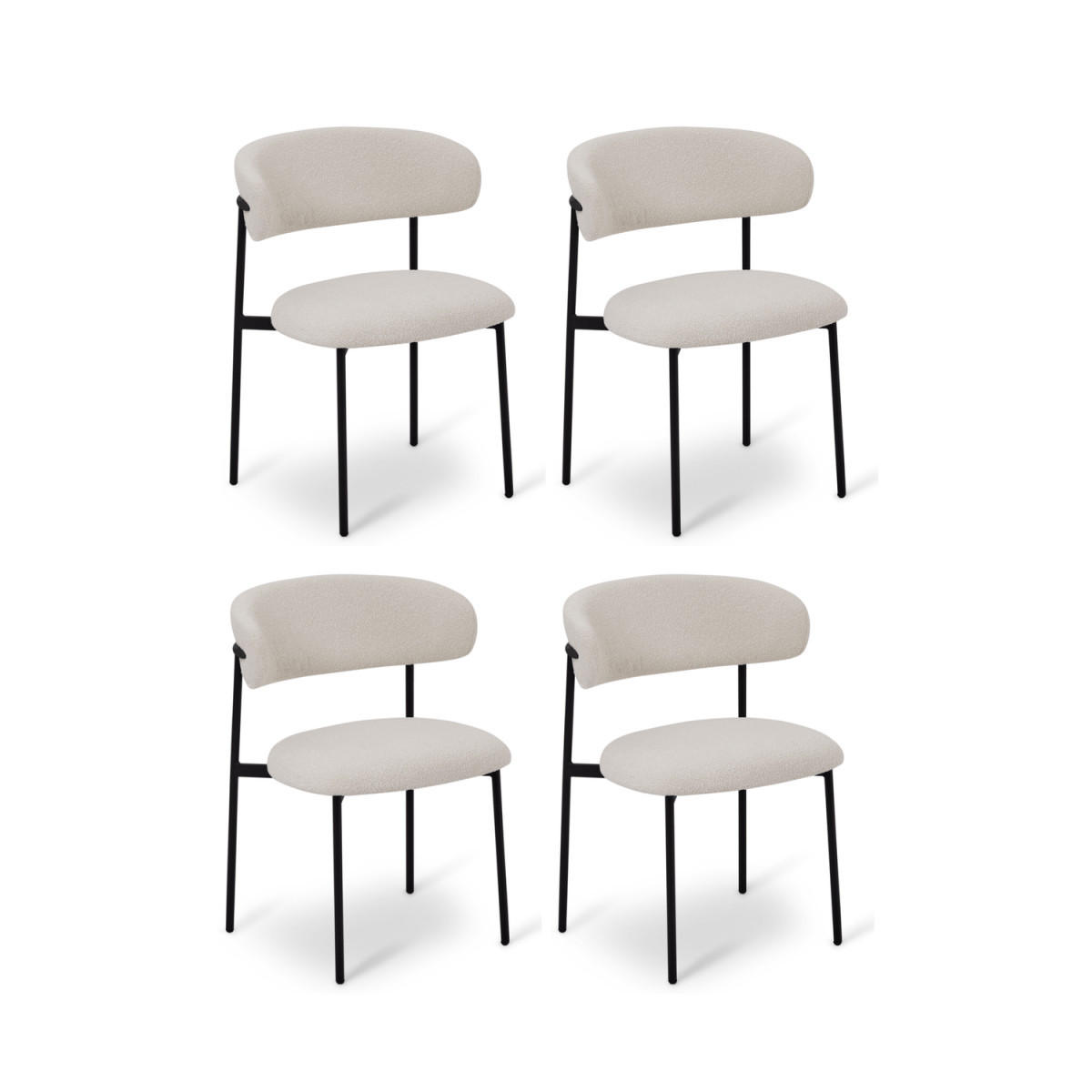 STUHL-SET 4 Stück in Teddystoff Cremeweiß - Schwarz/Weiß, Textil/Metall (55/70/55cm) - Furnhouse