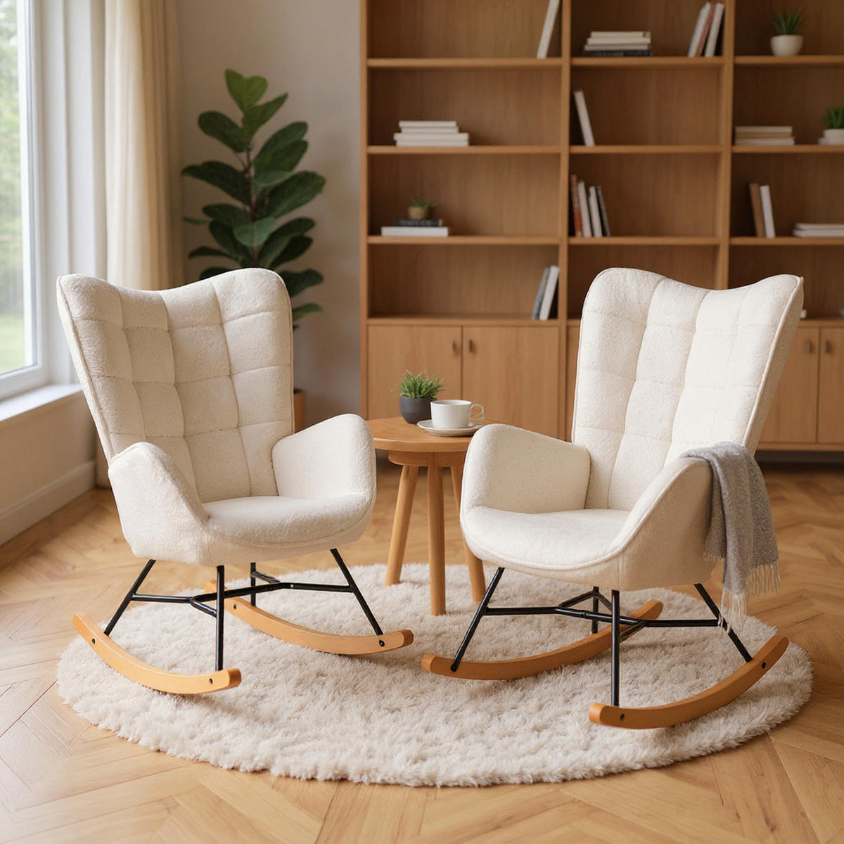 2ER Set Schaukelstuhl Stahl, Beige - Beige, Textil (66/98/84cm) - Meubles Cosy