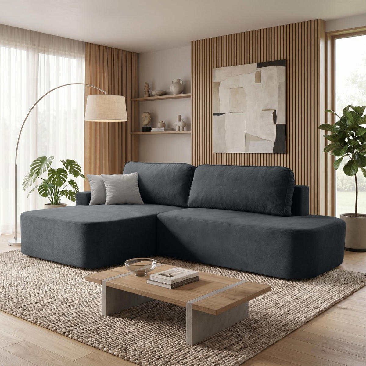 ECKSCHLAFSOFA Gavi graphit velours links - Graphitfarben, Textil (269/171cm) - Beautysofa