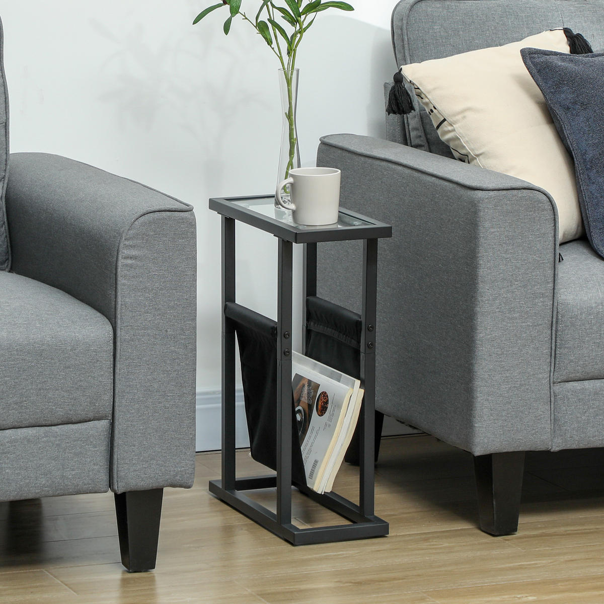 BEISTELLTISCH Couchtisch mit Stofftasche, Schwarz, 40 x 18 x 55,5 cm - Schwarz, Metall (40/18/55.5cm) - HOMCOM