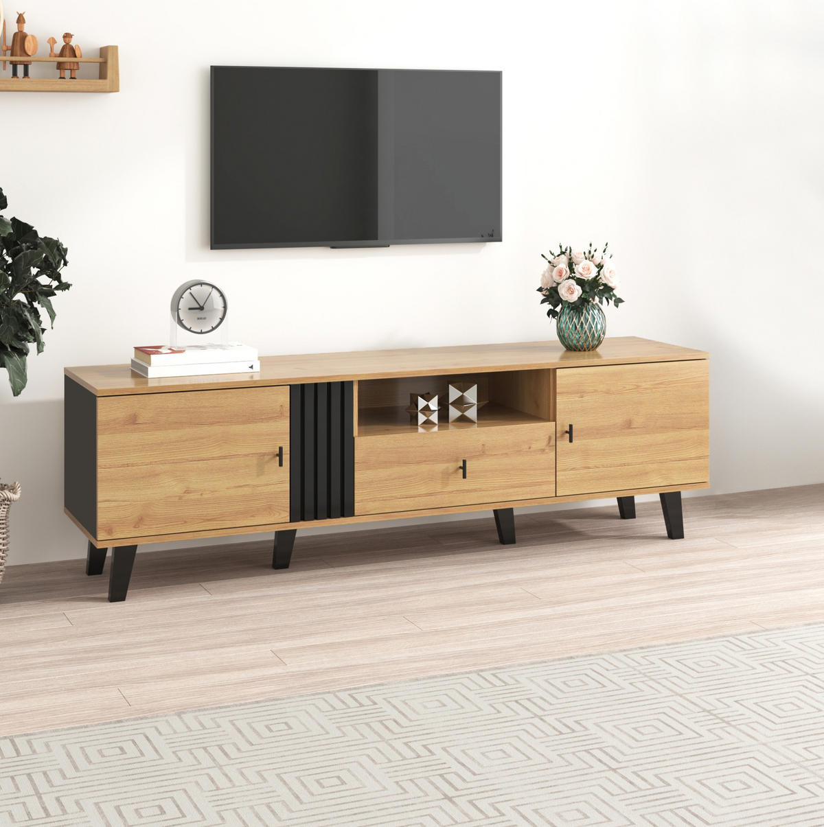 TV-ELEMENT mit 2 Türen und Schublade 170 cm Holzoptik Schwarz - Braun, Glas (40/50.5/170cm) - Beauniv