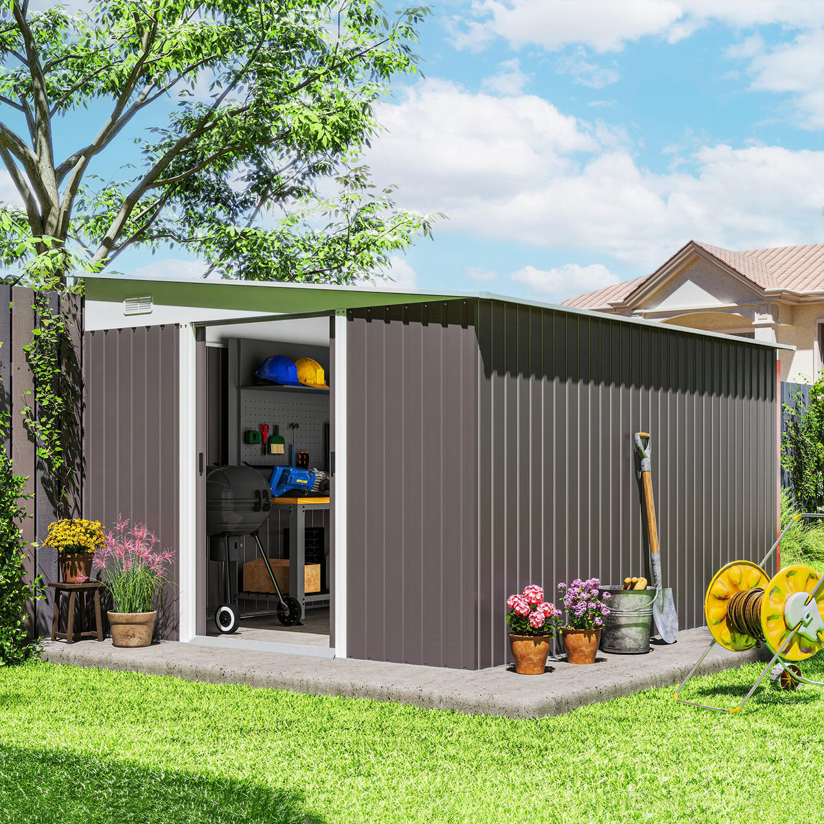 GARTENHAUS Grau 280.0/345.0/201.0cm - Grau, Metall (345/201/280cm)