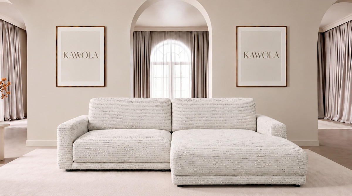 ECKSOFA MARLIN Cremeweiß Flachgewebe - Creme/Schwarz, Kunststoff/Textil (262/168cm) - KAWOLA
