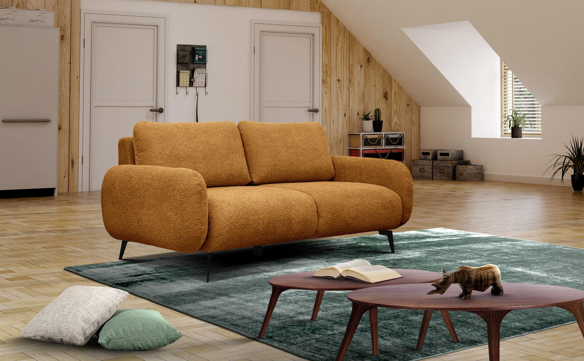 SOFA FEBE 3-Sitzer, senfgelb - Dunkelgelb/Schwarz, Holz/Textil (190/82/96cm) - Courtois Laville