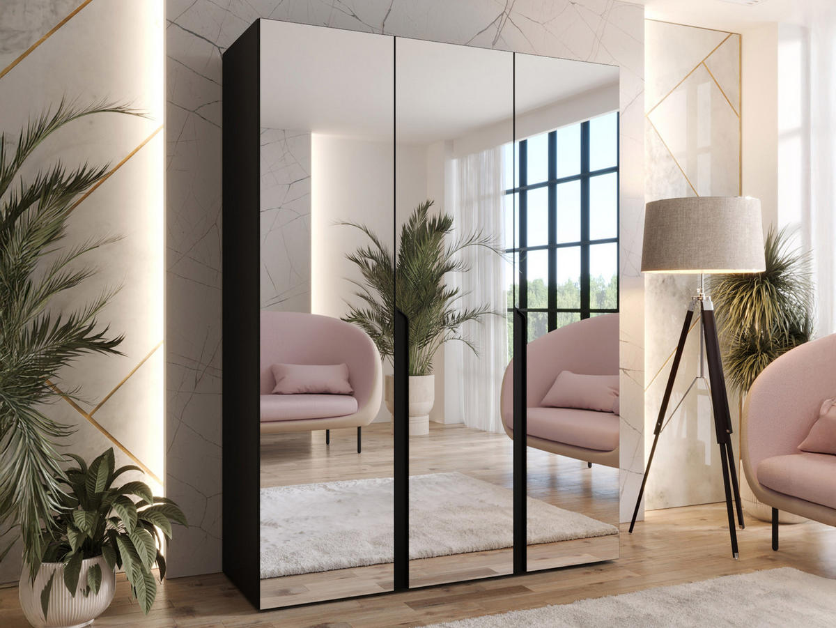 DREHTÜRENSCHRANK Mila III 150 - Schwarz, Holzwerkstoff/Kunststoff (150/202/52cm) - MIRJAN24