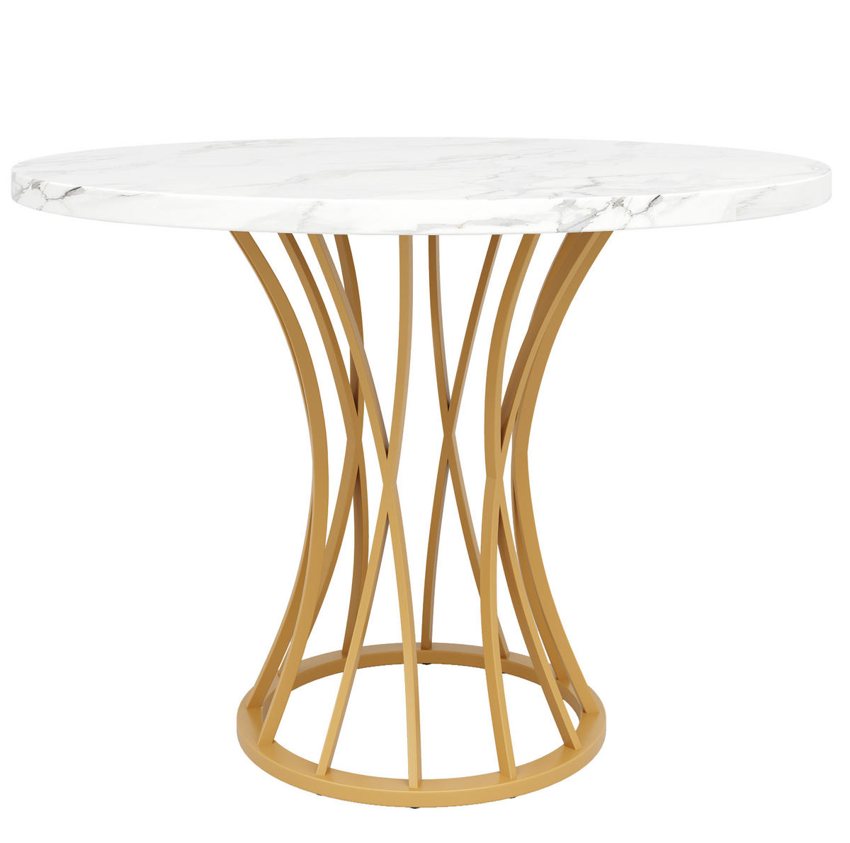 ESSTISCH 80x80x76 cm in Weiß und Gold aus MDF mit Marmoroptik auf goldenen Metallbeinen - Goldfarben, Holzwerkstoff (80/80/76cm) - Modfu