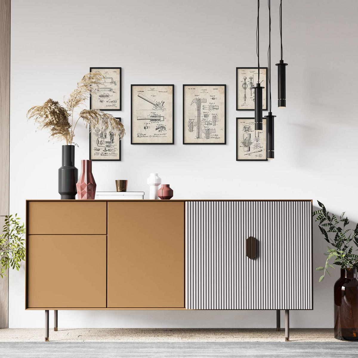 POSTER Set Mit 6 Plakaten Mit Bauwerkzeuge 2 Patenten Im Vintage Stil A3 & A4 Schwarzer Rahmen - Schwarz, Papier (29/3cm) - Nacnic