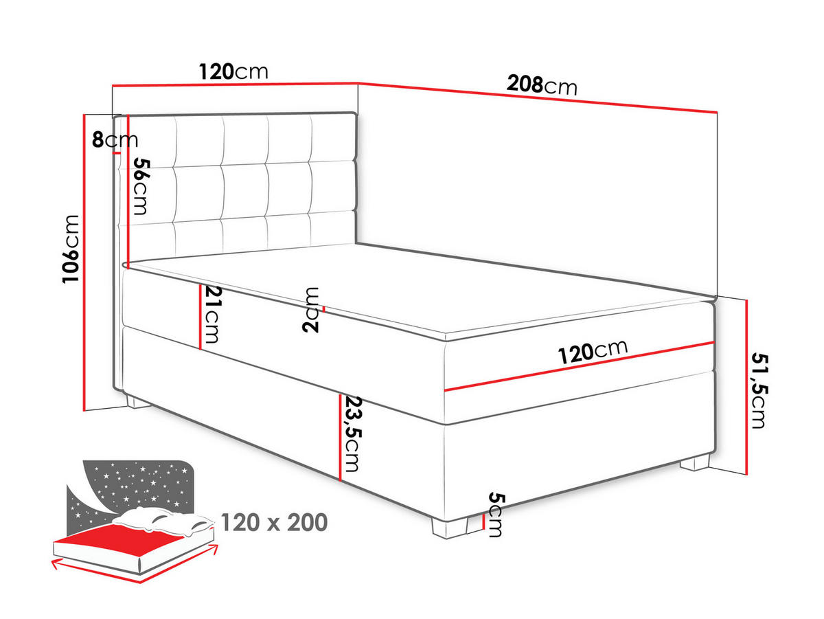BOXBETT Lind - Beige/Schwarz, Holz/Holzwerkstoff (120/200cm) - MIRJAN24