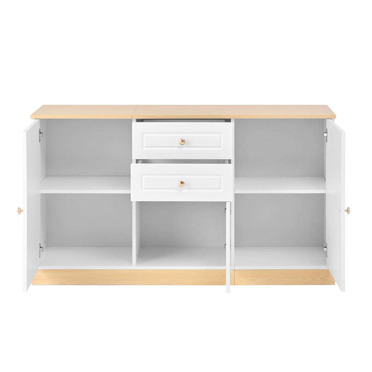 SIDEBOARD 135,5/39/76 cm weiß in Holzoptik aus Spanplatte mit 3 Türen und 2 Schubladen - Weiß, Holzwerkstoff (135.5/76/39cm) - OKWISH