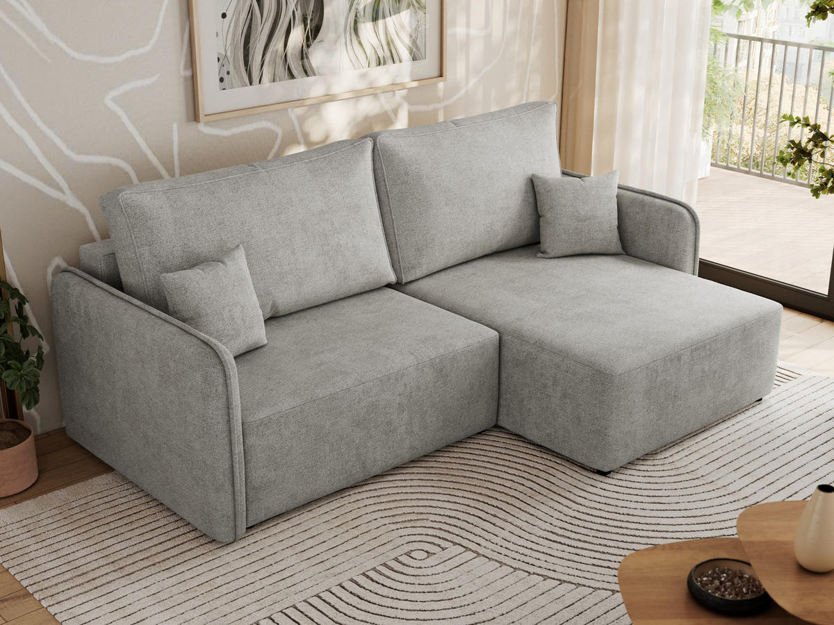 ECKSCHLAFSOFA MESTO L Hellgrau Struktur - rechts - Hellgrau/Schwarz, Kunststoff/Textil (147/227cm) - MKS