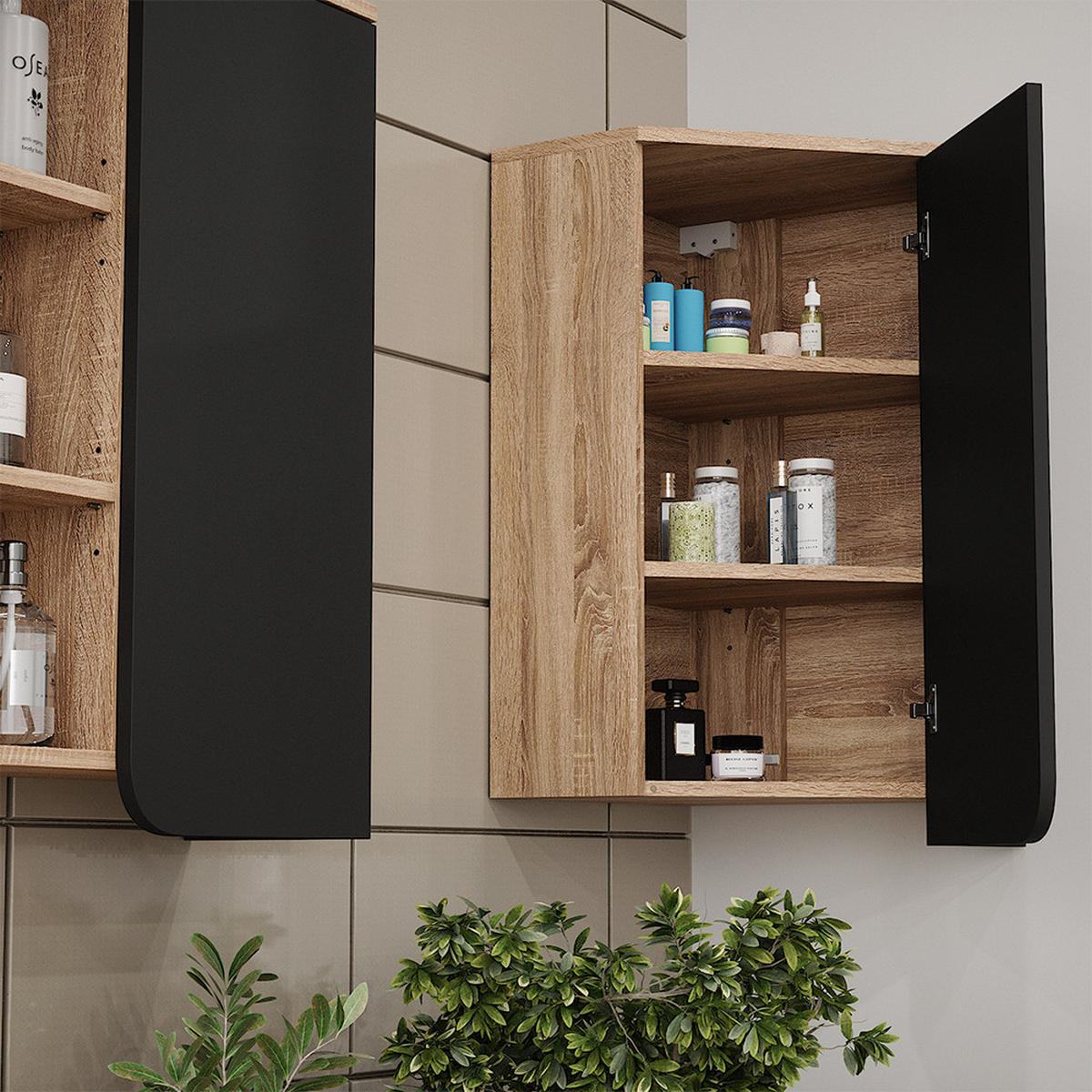 ECKHÄNGESCHRANK Karen Anthrazit 50 x 75 cm mit Tür und offenen Fächern - Anthrazit/Sonoma Eiche, Holzwerkstoff (42.4/75/42.4cm) - Vicco