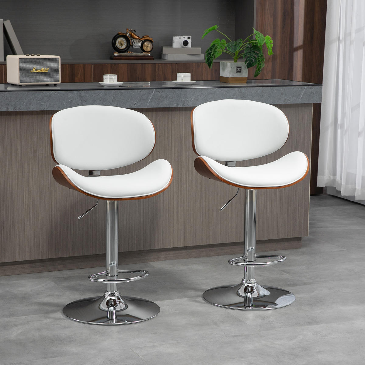 BARHOCKER 2er-Set DE-14731 höhenverstellbar & schwenkbar Weiß - Weiß, Metall (52/112/53cm) - ComfortXL