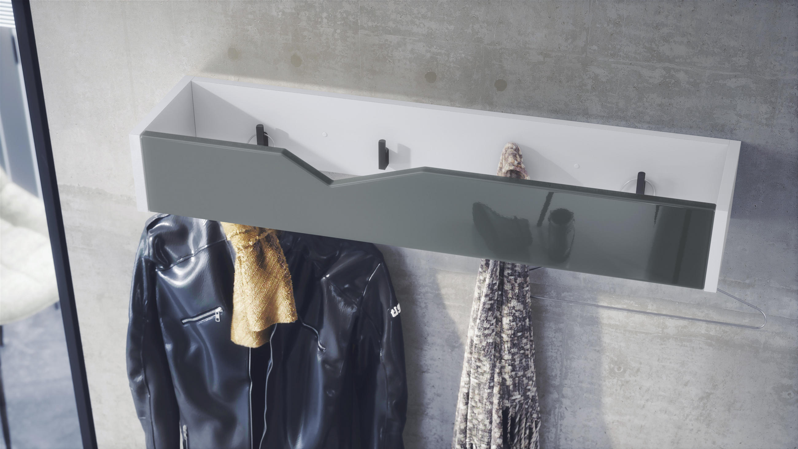 GARDEROBENPANEEL Kolmio Grau Hochglanz - Grau, Holzwerkstoff (83.5/12.5/21cm) - Vladon