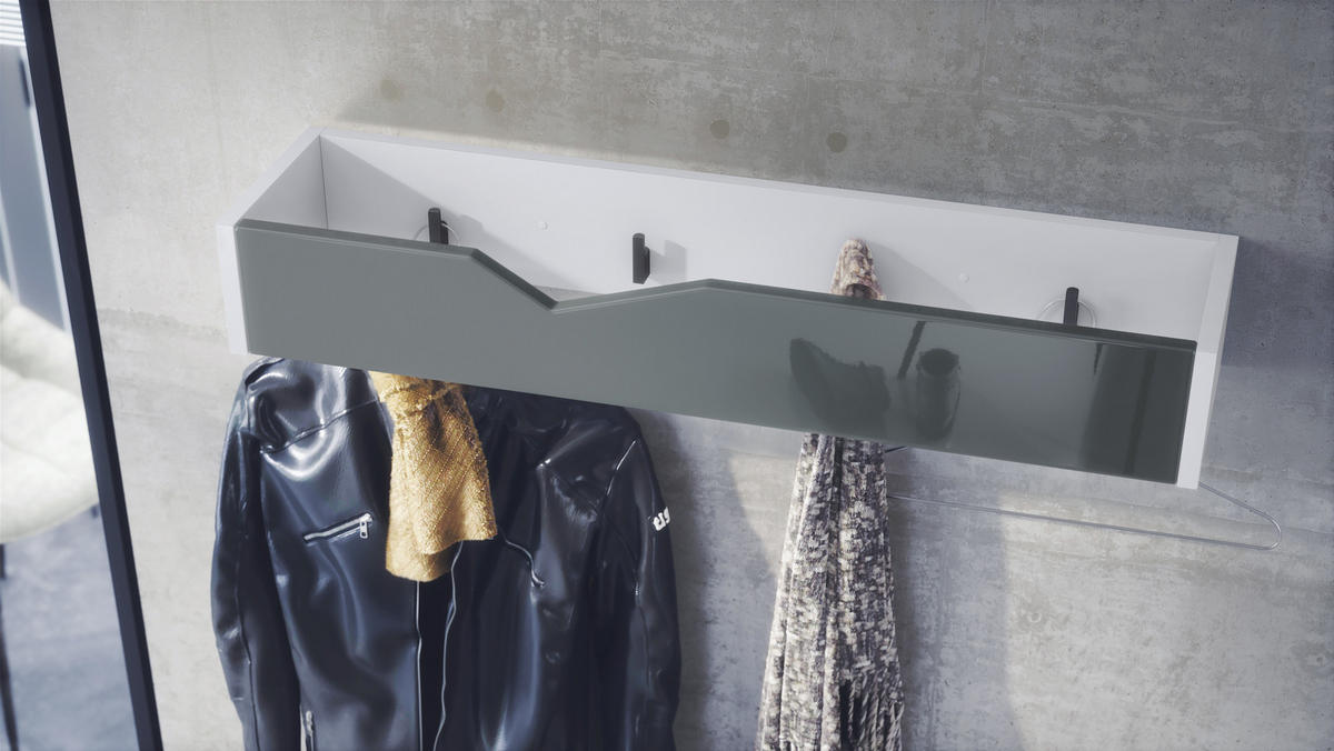 GARDEROBENPANEEL Kolmio Grau Hochglanz - Grau, Holzwerkstoff (83.5/12.5/21cm) - Vladon