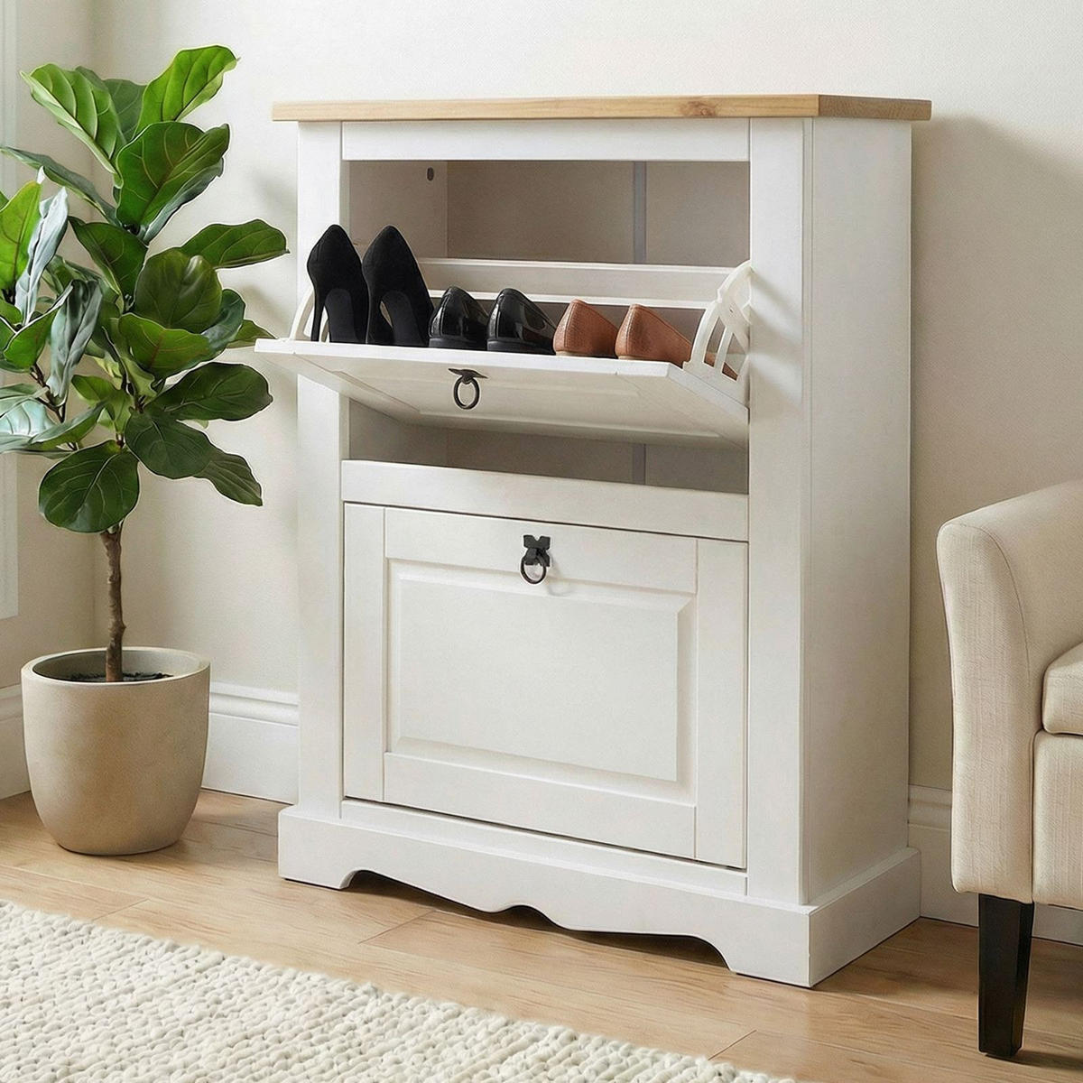 SCHUHKIPPER TEQUILA - Weiß/Braun, Holz (73/95/26cm) - IDIMEX