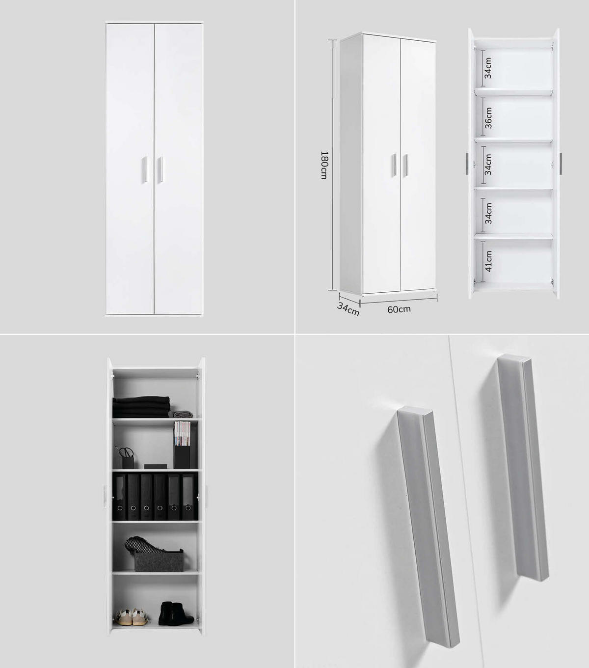 MEHRZWECKSCHRANK SET Der Allzweckwaffe - Silberfarben/Weiß, Holzwerkstoff (60/180/34cm) - Mokebo