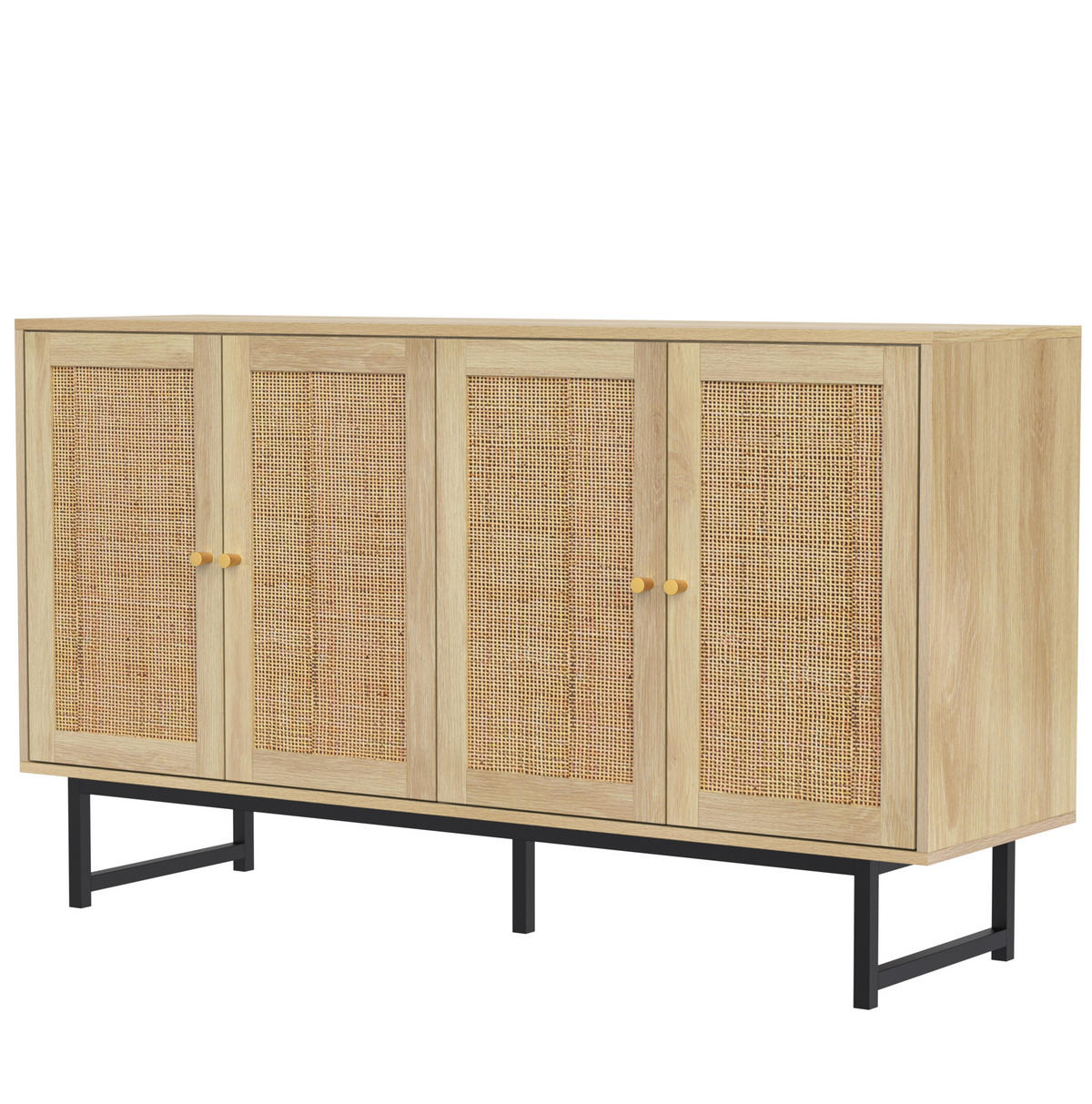 SIDEBOARD mit 4 Türen 140 x 39,5 x 80 cm Holzoptik mit Rattangeflecht - Braun, Holzwerkstoff (140/80/39.5cm) - Meubliv