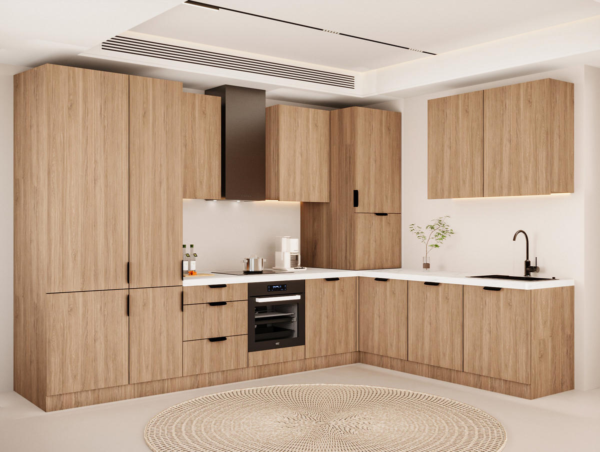 WINKELKÜCHE 340cm x 240cm - Sorento KS4-M340 - in Sonoma Eiche - Schwarz/Sonoma Eiche, Holz (580/247/58cm)