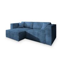 ROHOVÁ SEDAČKA NERIO modrá - šedá/modrá, dřevo/textil (245/148cm) - MASSENO