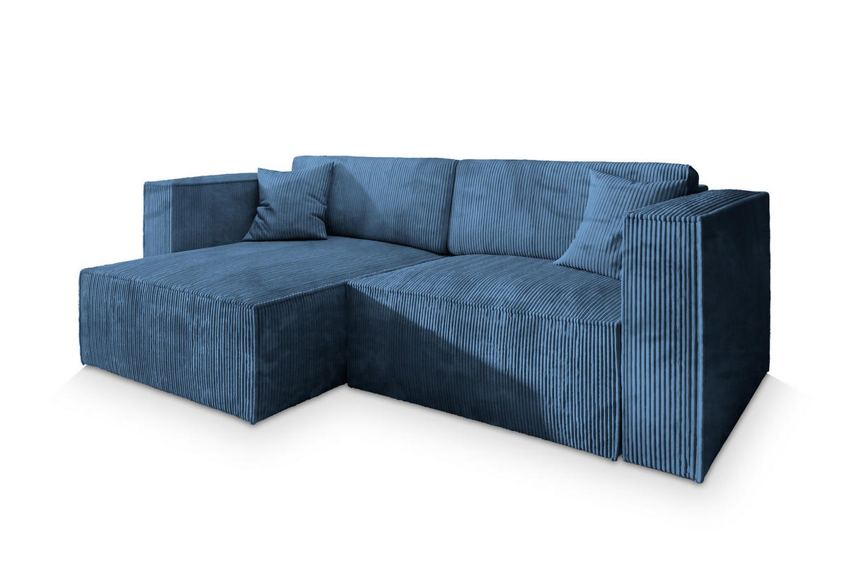 ROHOVÁ SEDAČKA NERIO modrá - šedá/modrá, dřevo/textil (245/148cm) - MASSENO