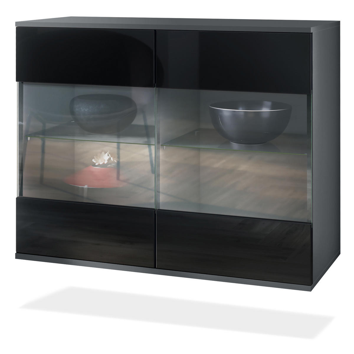 KOMMODE Bari Schwarz Hochglanz - Schwarz Hochglanz, Holzwerkstoff (92.5/73.5/35cm) - Vladon