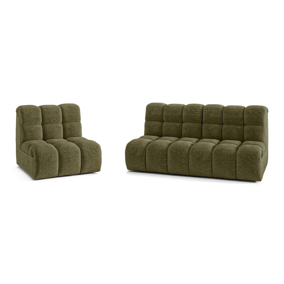 SOFA SEVEN Bouclé-Stoff Olivgrün 243cm - Olivgrün/Grün, Textil (243/77/98cm) - Premium Interiors