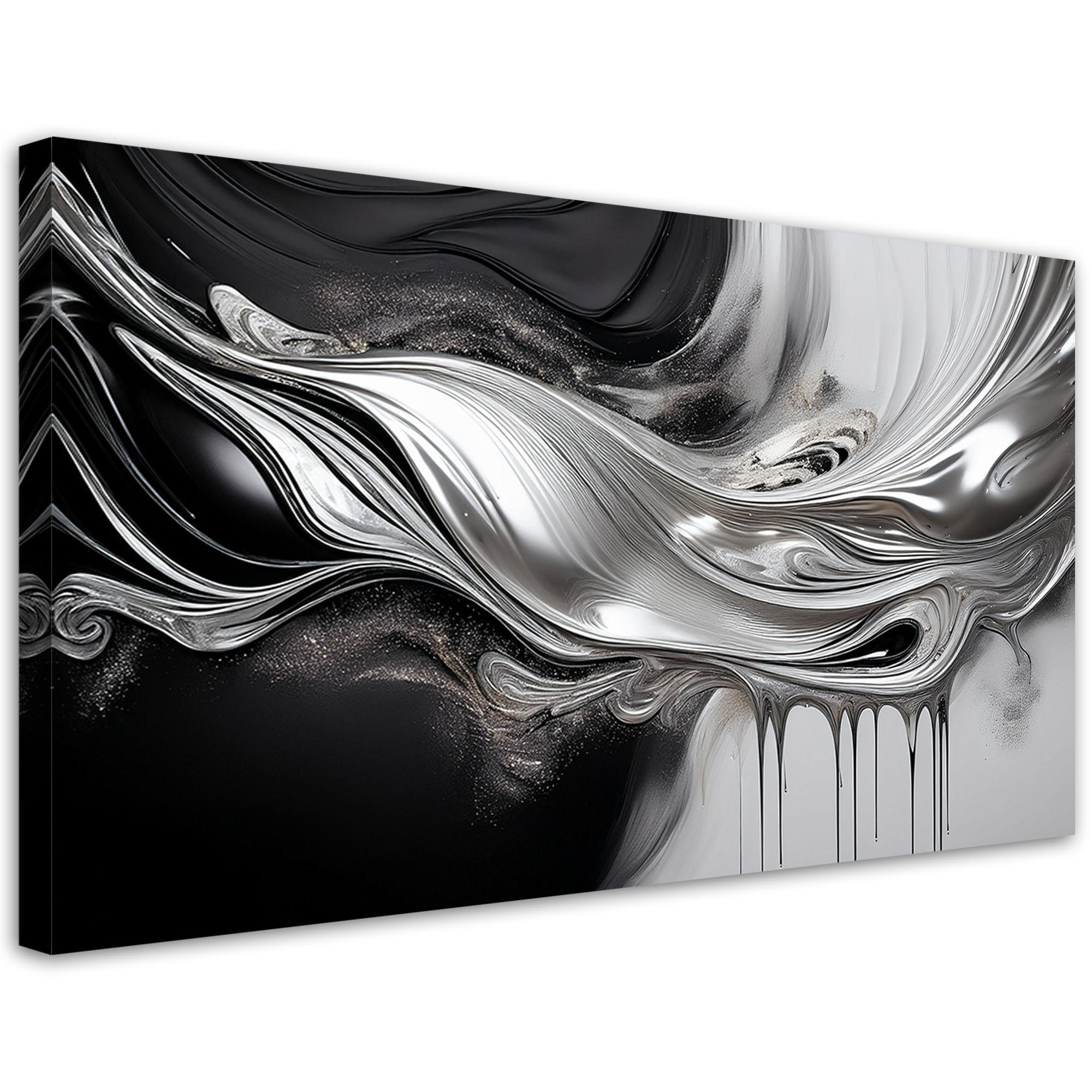 LEINWANDBILD Schwarze und silberne 3D-Abstraktion - Schwarz, Textil (80/40cm) - Feeby
