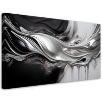 LEINWANDBILD Schwarze und silberne 3D-Abstraktion 100x50cm - Schwarz, Textil (100/50cm) - Feeby