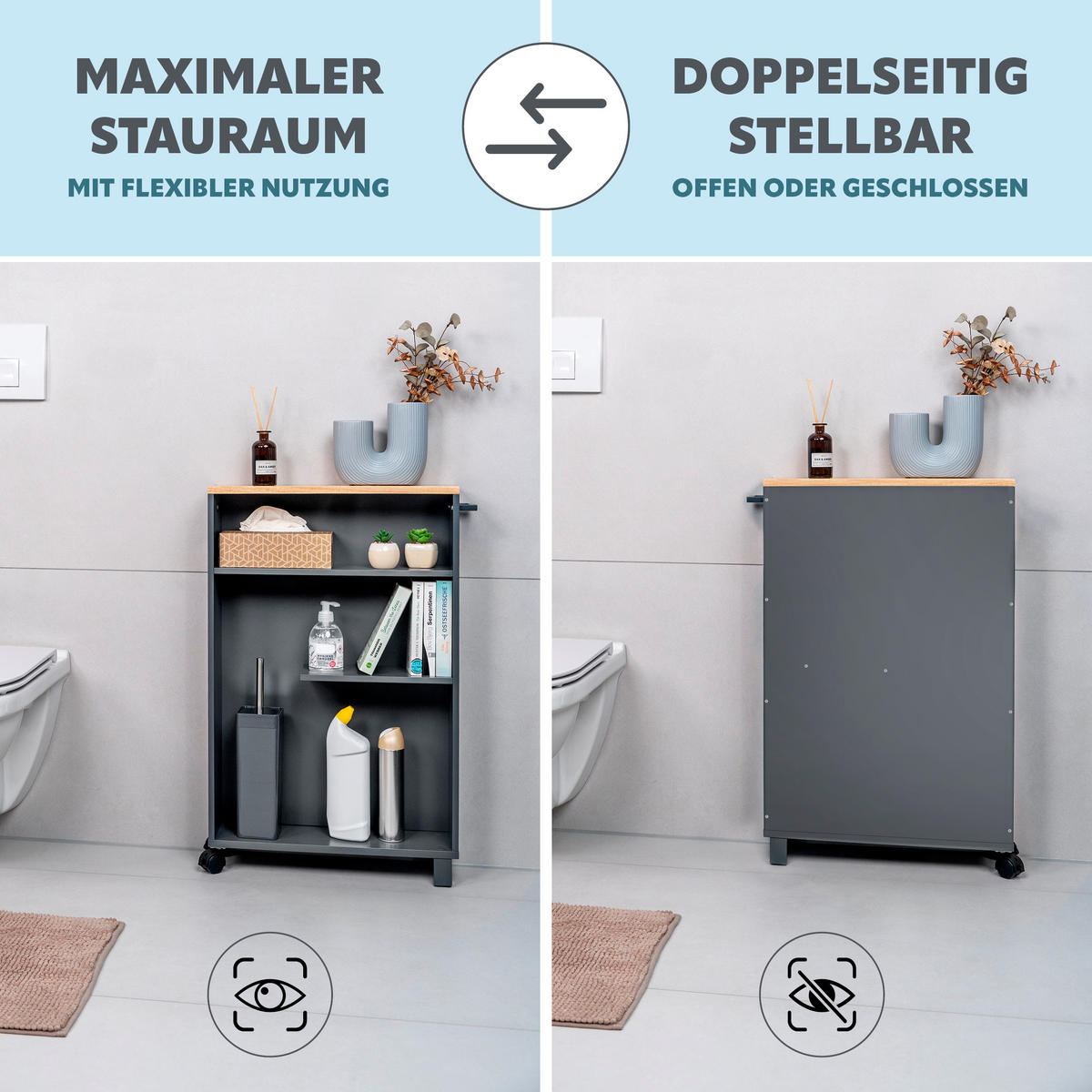 BAD-ROLLWAGEN, grau - Grau, Holz (50/79/15cm) - eluno