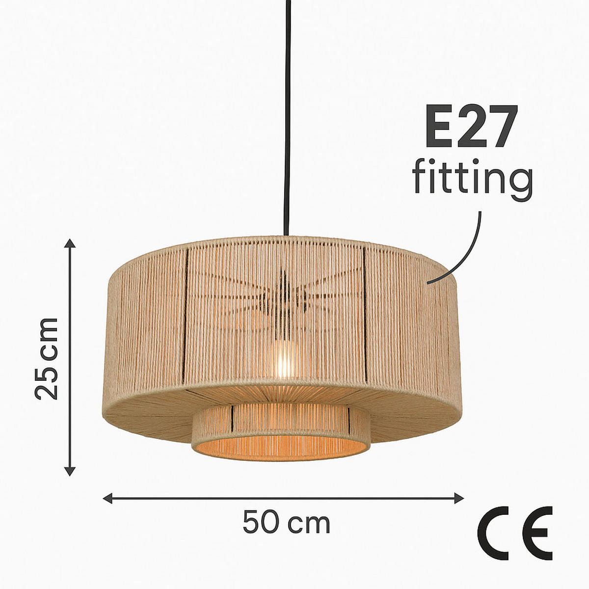 HÄNGELAMPE Drum Jute - Naturfarben, Naturmaterialien (50/50/25cm) - Urban Interiors