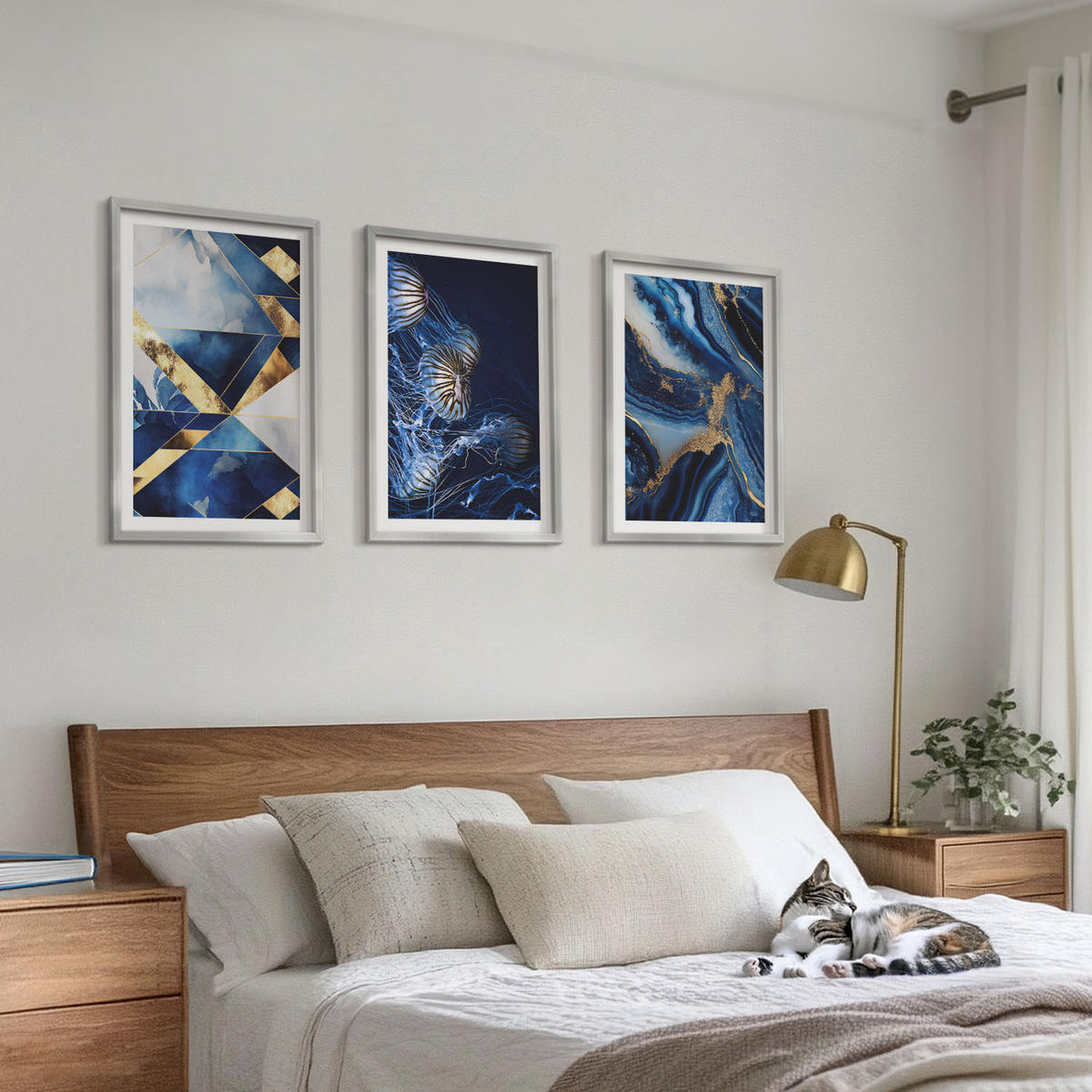 WANDBILDER 3er Set - 40x60 cm Silberner Rahmen - Abstrakte, elegante Muster - Silberfarben, Kunststoff (40/60cm) - ArtPrintCave